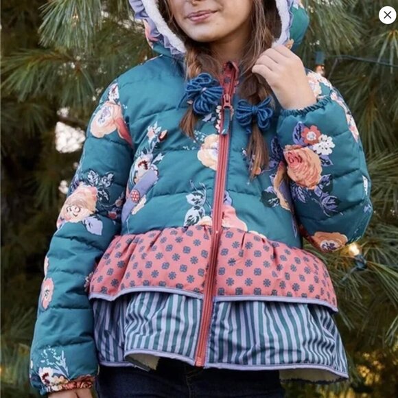 EUC Matilda Jane Girl's Size 10 Snow Day Coat Winter Fleece Lined Hood Floral